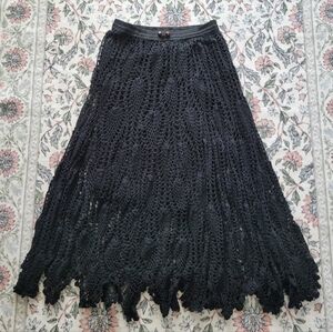 Jackpot | Black Boho Knit Midi Skirt
